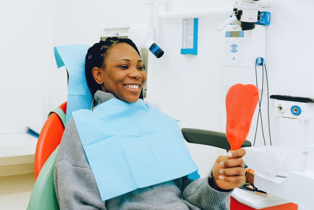 Patient looking at CEREC® same-day crowns in Phillips
